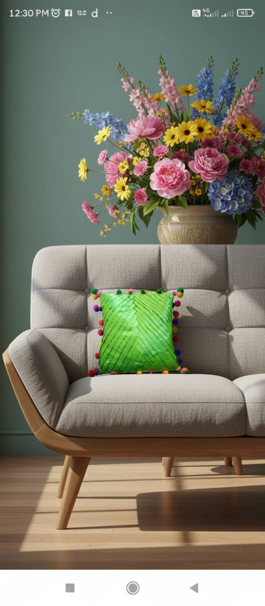 Fine tailored cushion with pompom balls decorated